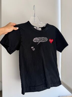 Vintage Comme des Garçons Black Tee with Red Heart Patch